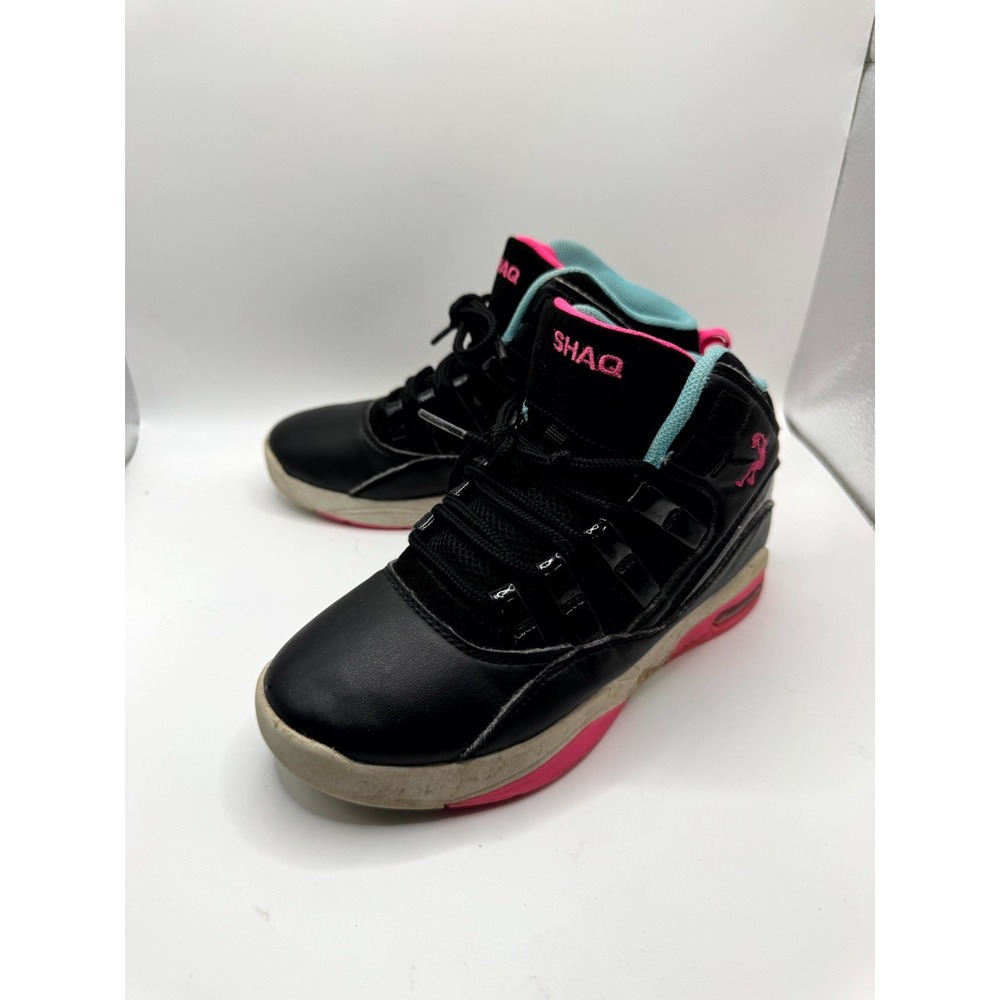 Shaq Full Press Girls 2 M Sneaker Black Pink Leather Lace Up Basketball Shoes